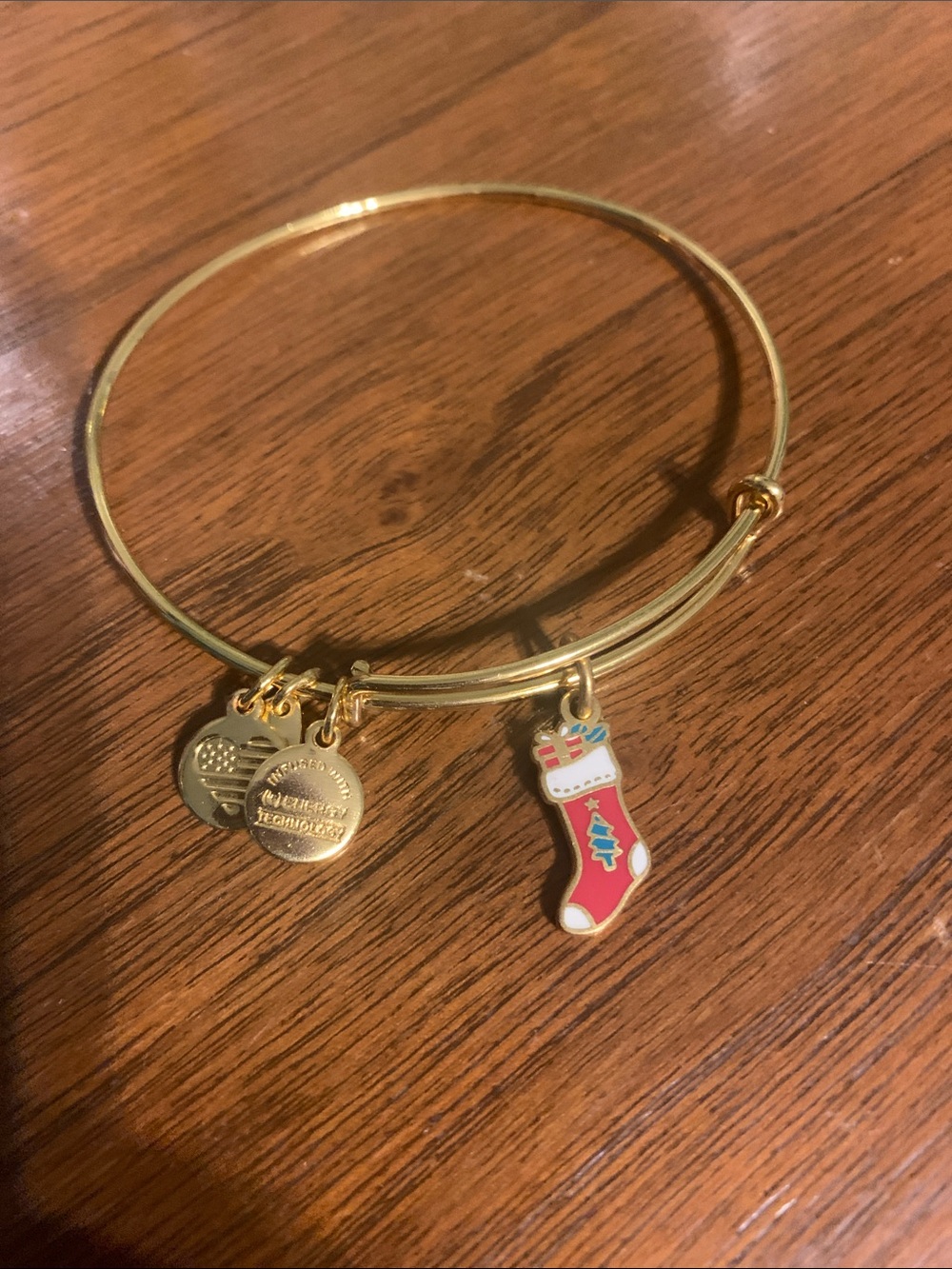 Alex and ani Gold-Tone Holiday Stocking Charm Bangle Bracelet